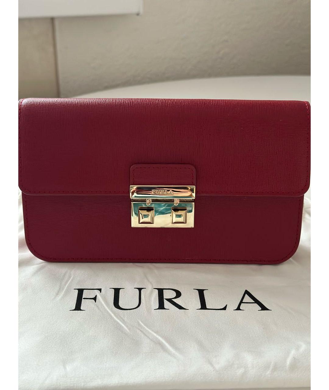 FURLA Бордовая кожаная сумка через плечо, фото 5