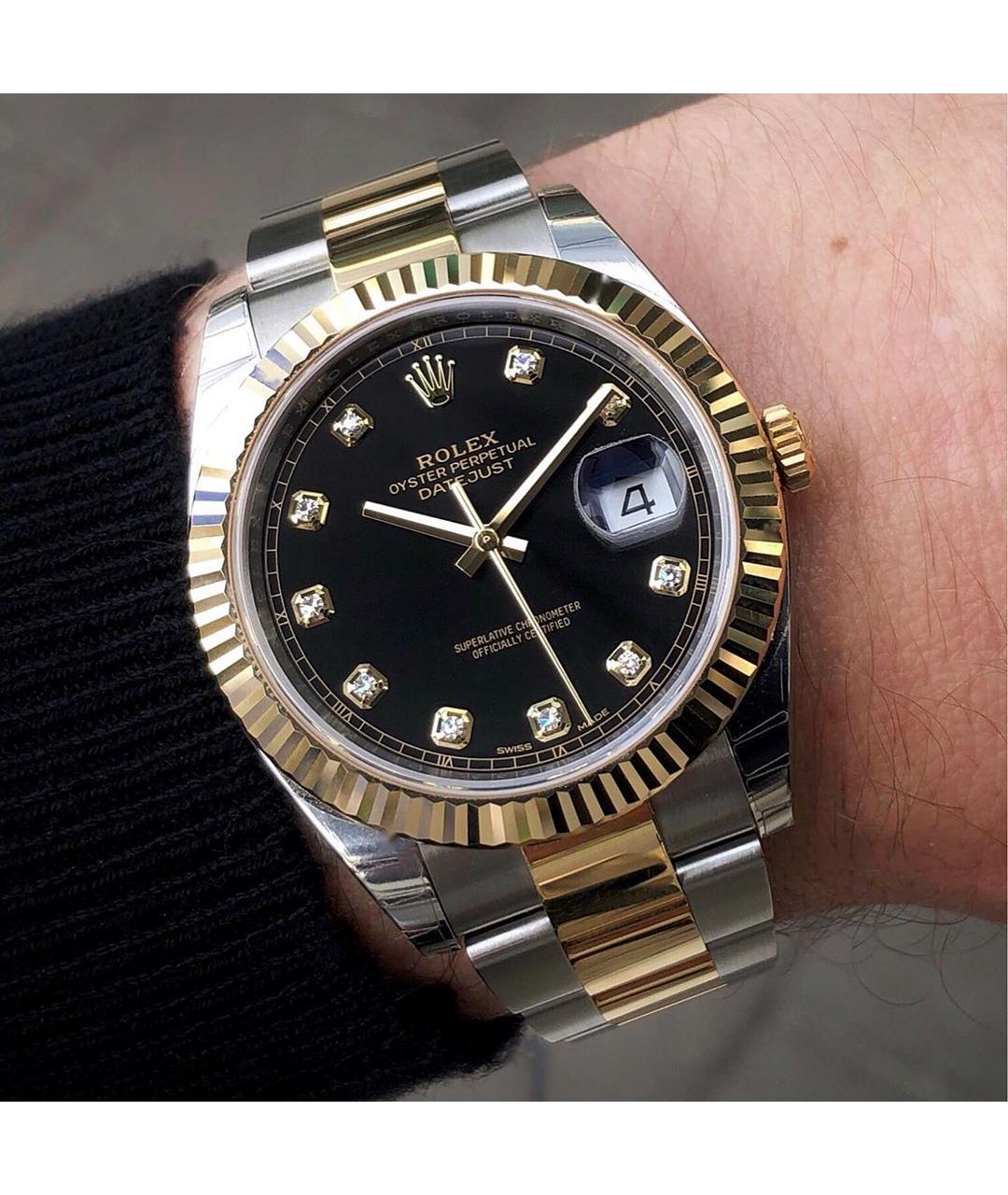 ROLEX Черные часы из желтого золота, фото 2