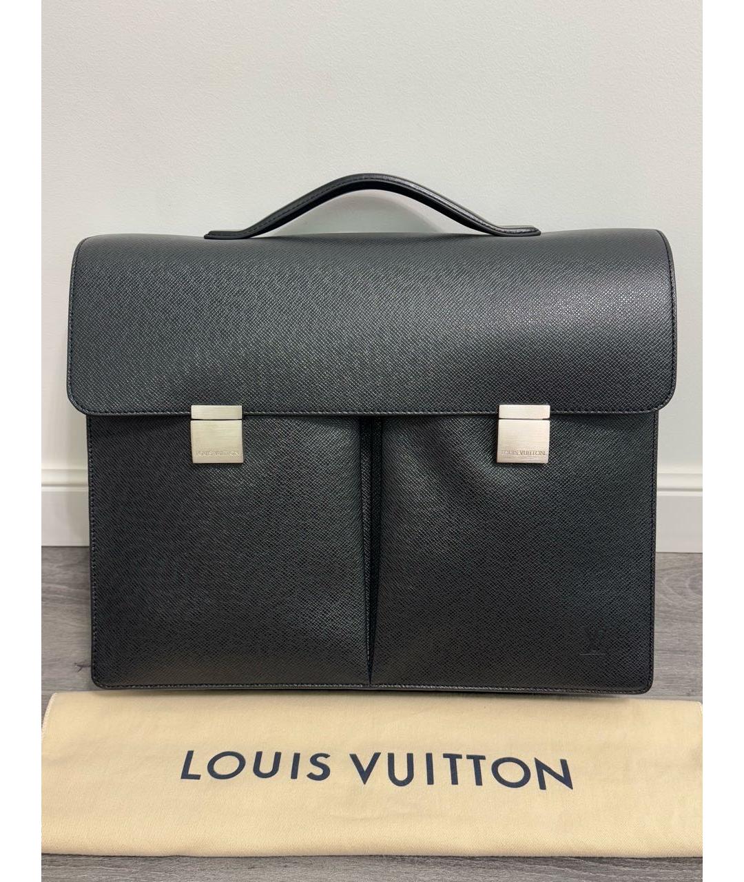 LOUIS VUITTON Черный кожаный портфель, фото 9