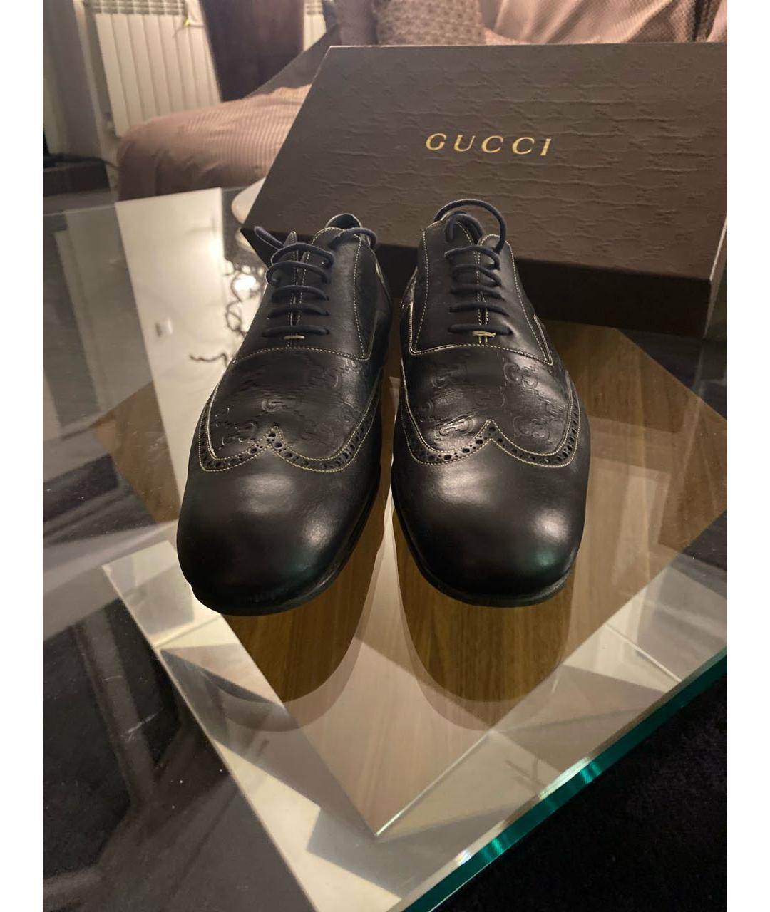 GUCCI Темно-синие кожаные туфли, фото 2