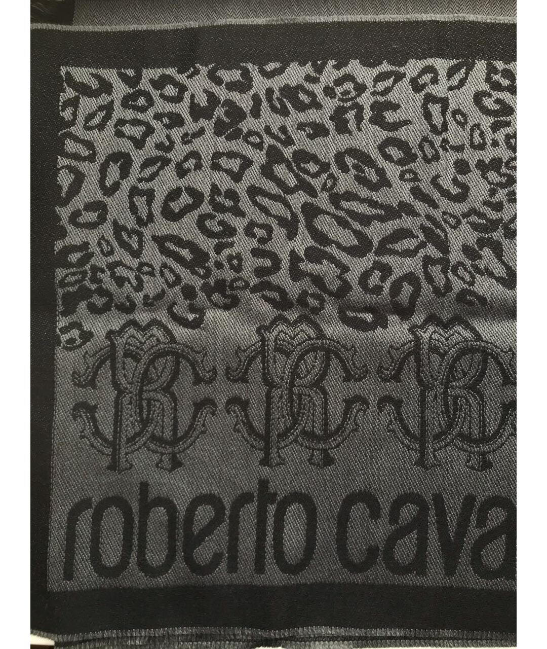 ROBERTO CAVALLI Черный шерстяной шарф, фото 2