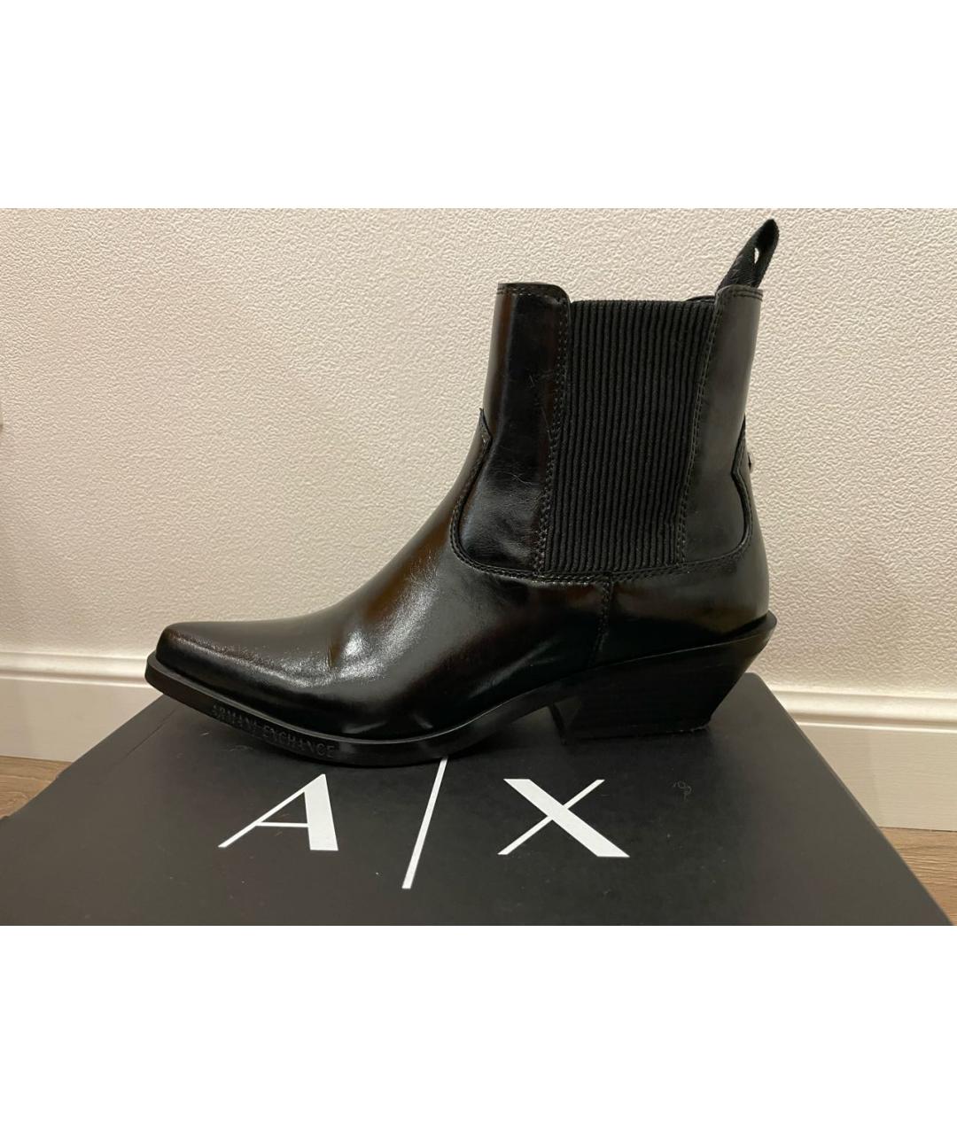 ARMANI EXCHANGE Черные полусапоги из лакированной кожи, фото 5