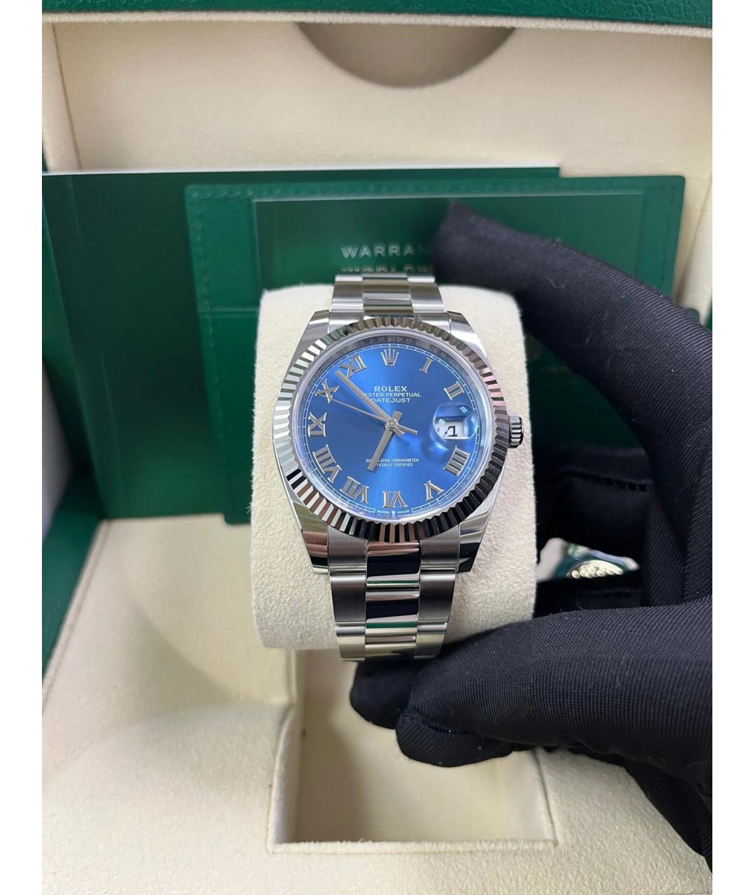 ROLEX Синие часы из белого золота, фото 4