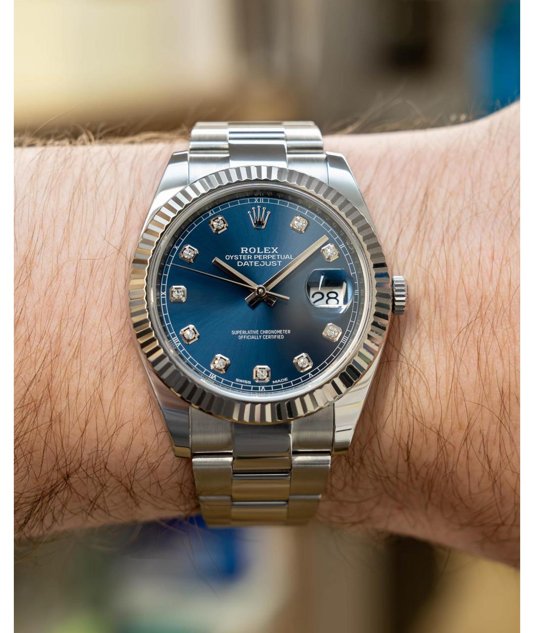 ROLEX Синие часы из белого золота, фото 2