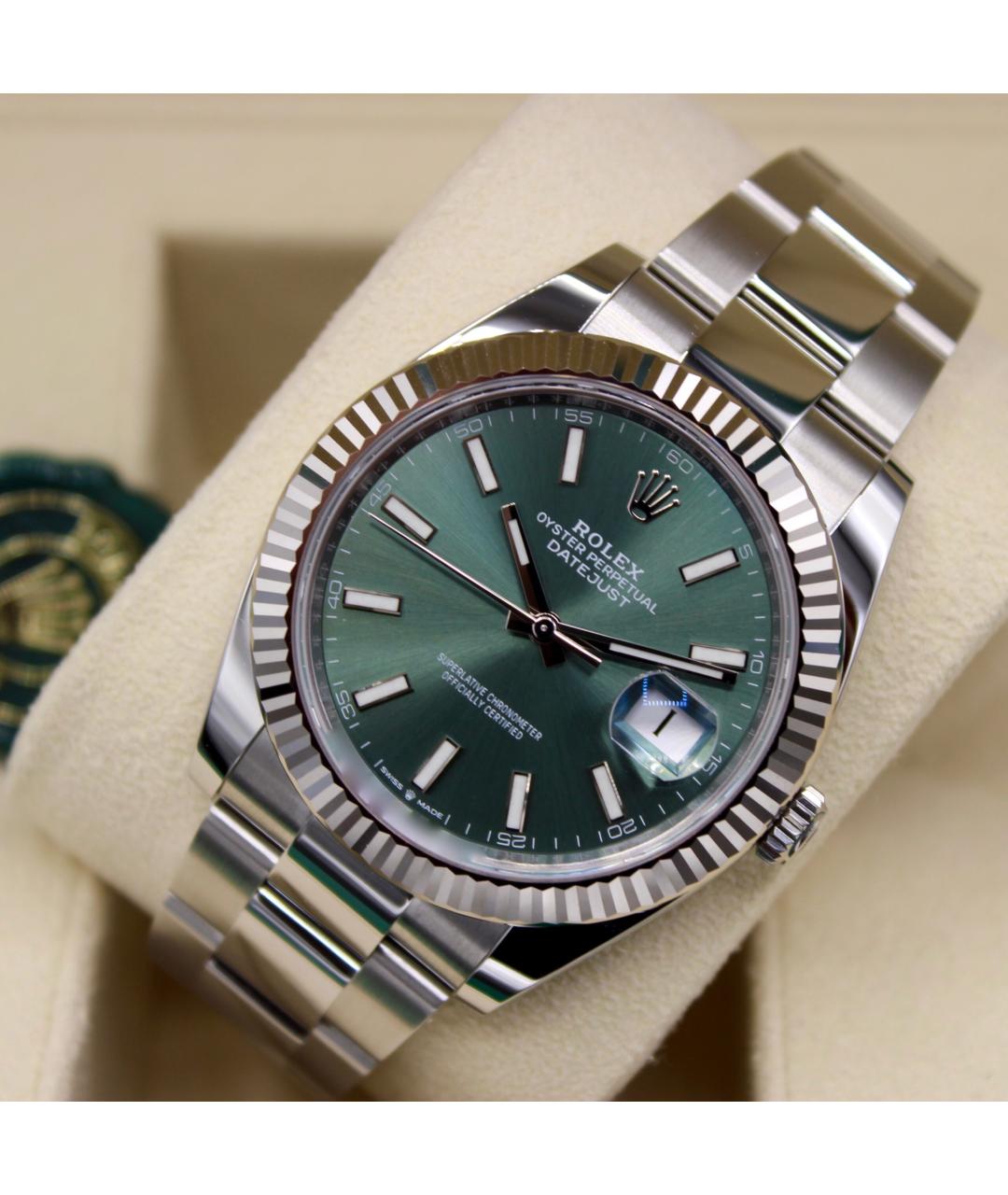 ROLEX Зеленые часы из белого золота, фото 4