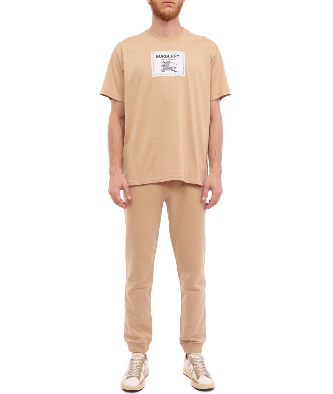 BURBERRY Бежевые хлопковые повседневные брюки, фото 1