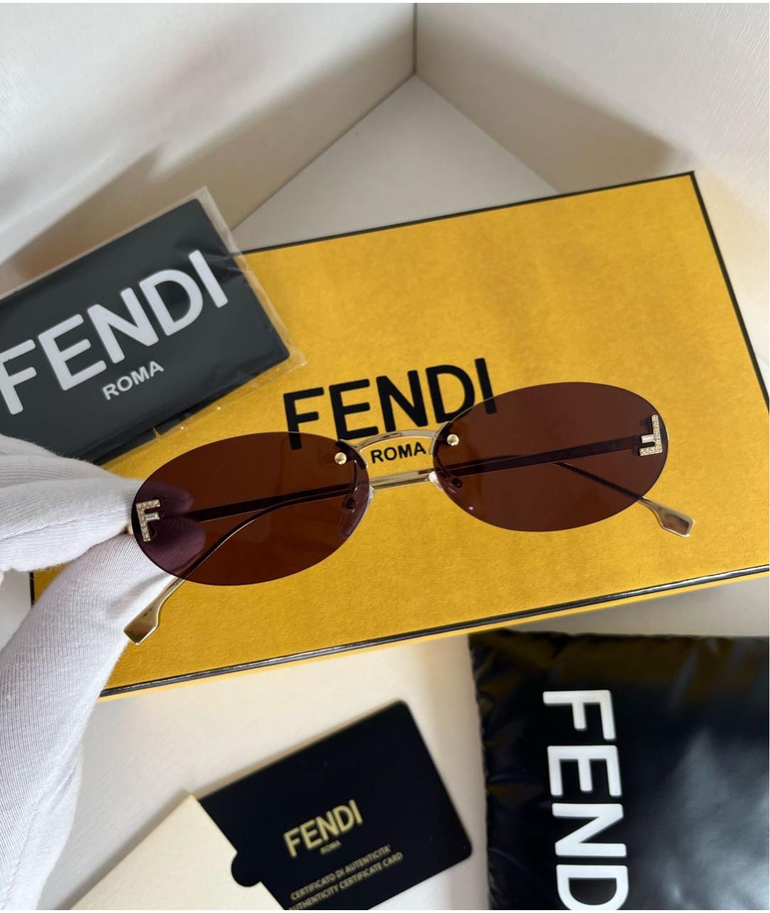 FENDI Бордовые металлические солнцезащитные очки, фото 2