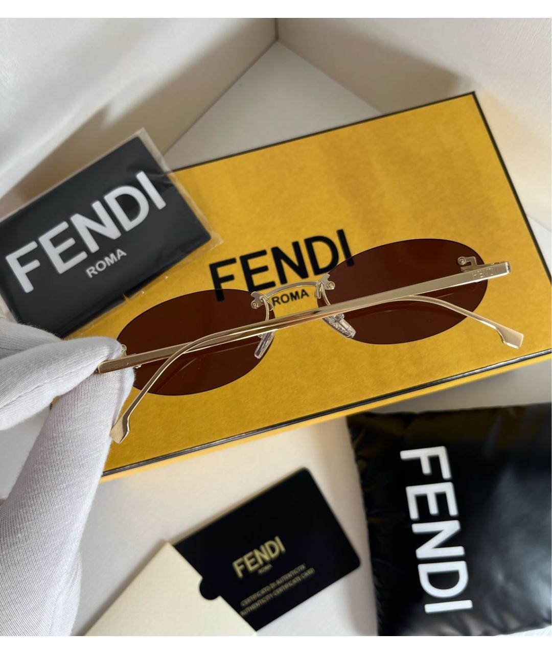 FENDI Бордовые металлические солнцезащитные очки, фото 3