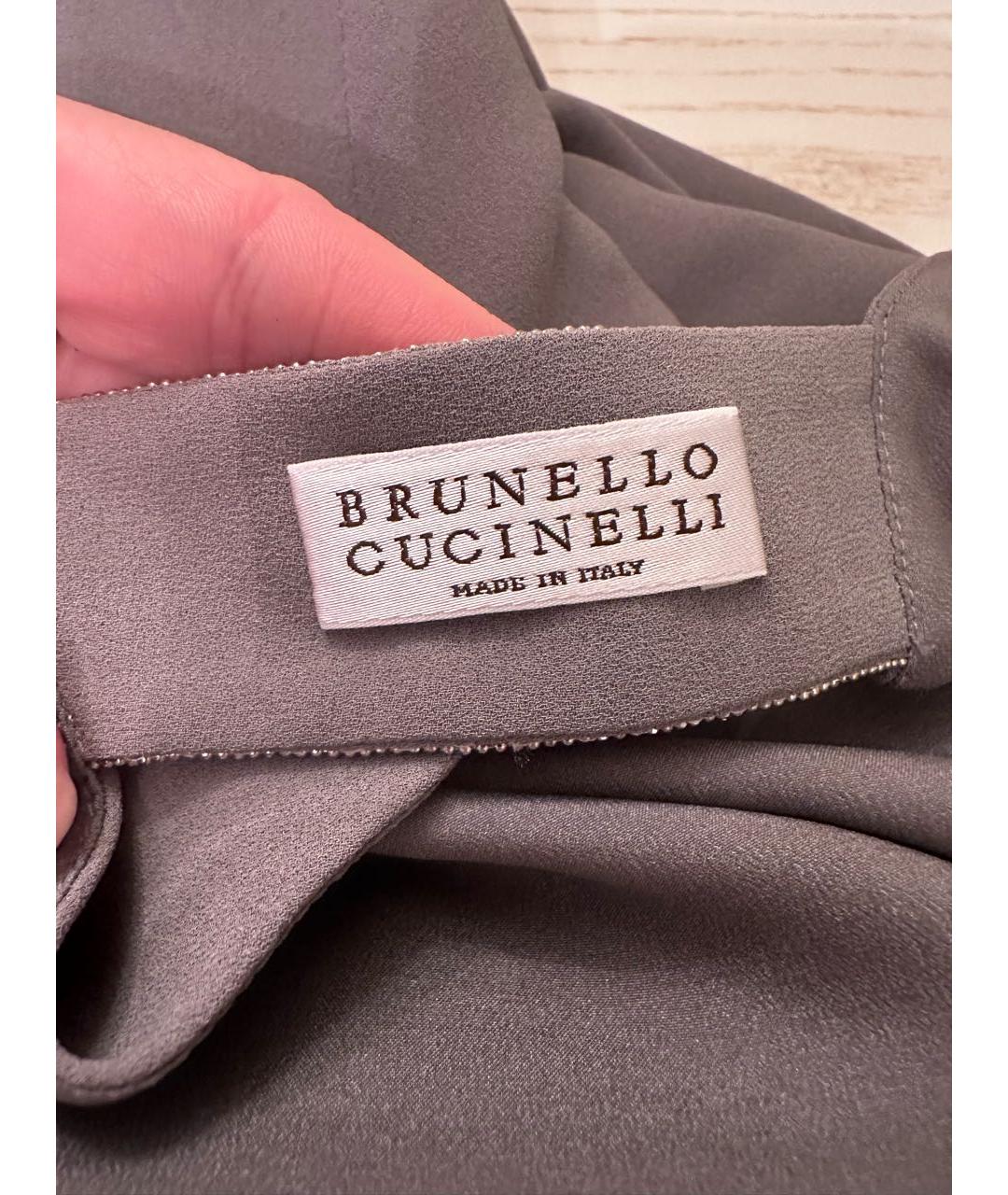 BRUNELLO CUCINELLI Серое шелковое коктейльное платье, фото 2