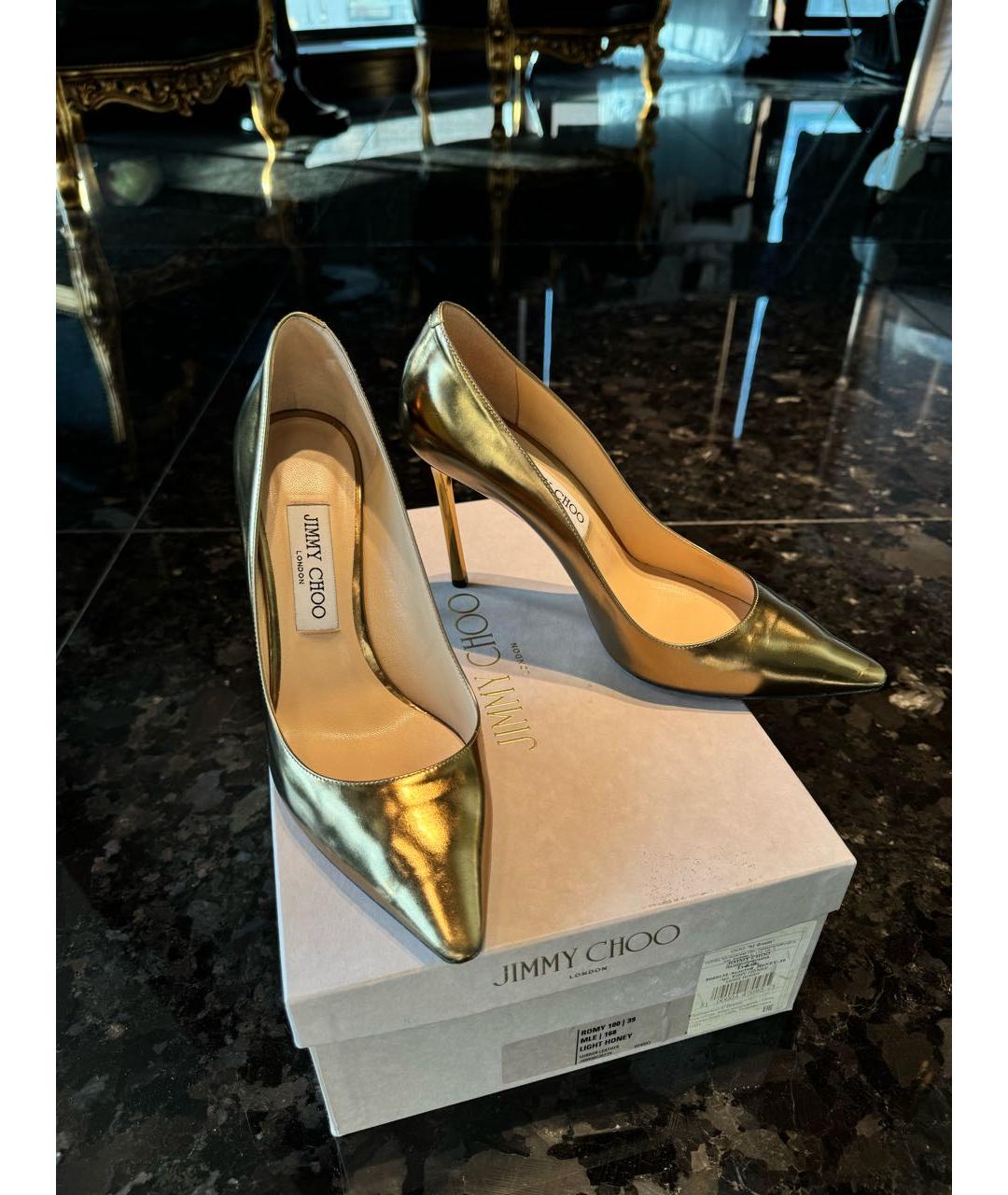 JIMMY CHOO Золотые кожаные туфли, фото 2