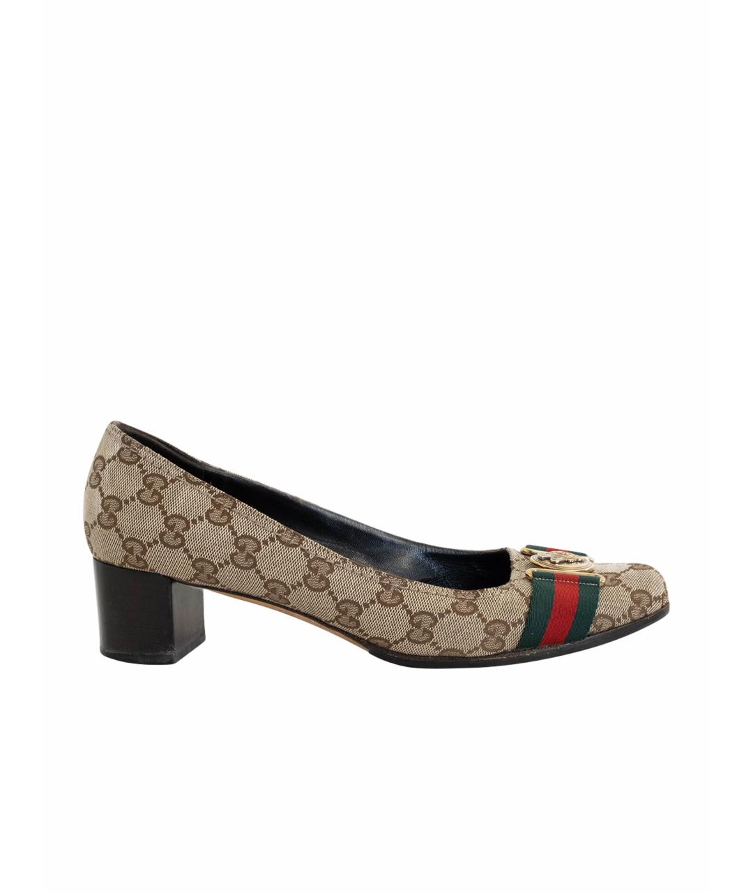 GUCCI Коричневые текстильные туфли, фото 1