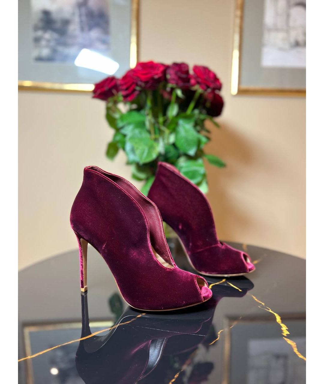 GIANVITO ROSSI Бордовые текстильные ботильоны, фото 8