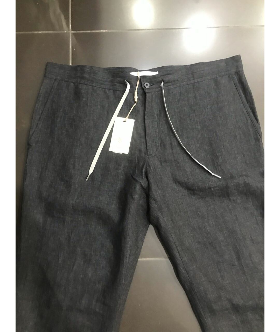BILANCIONI Антрацитовые льняные брюки чинос, фото 4