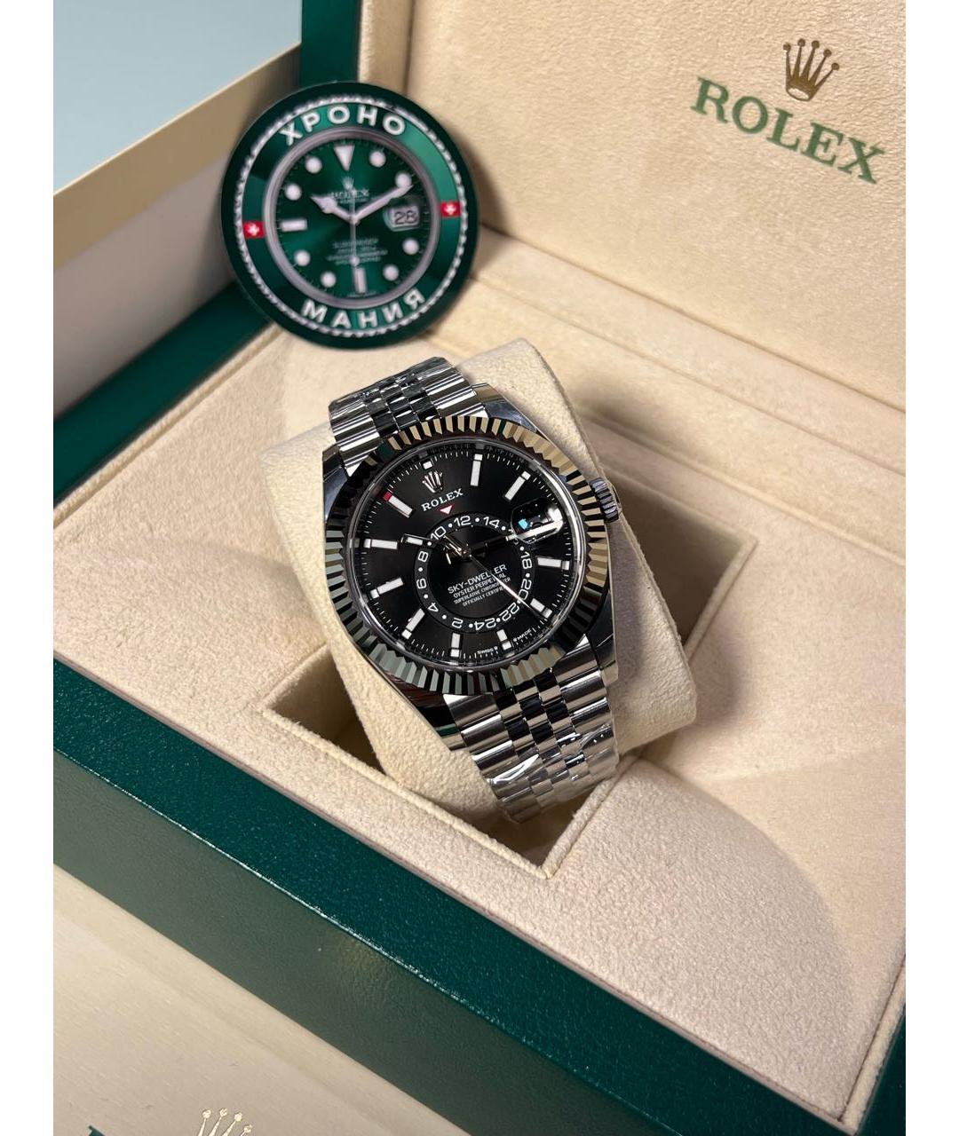 ROLEX Черные часы из белого золота, фото 4