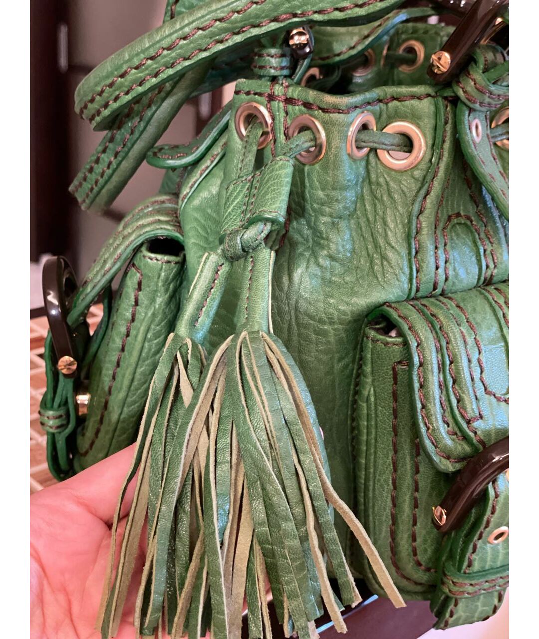 KENZO Зеленая кожаная сумка тоут, фото 8