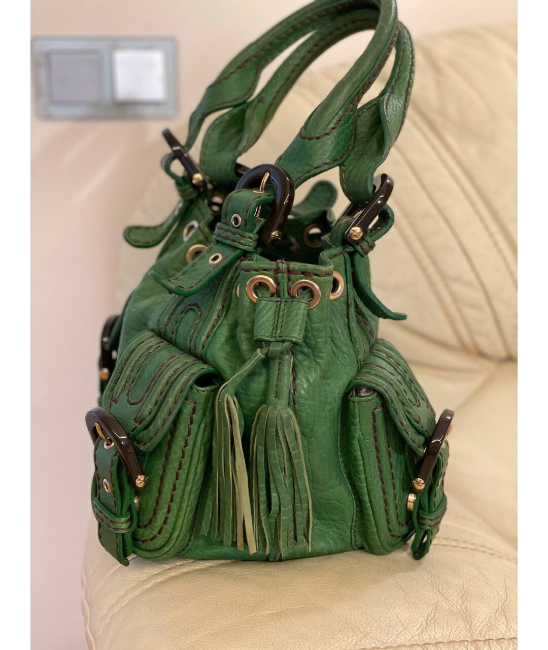 KENZO Зеленая кожаная сумка тоут, фото 6