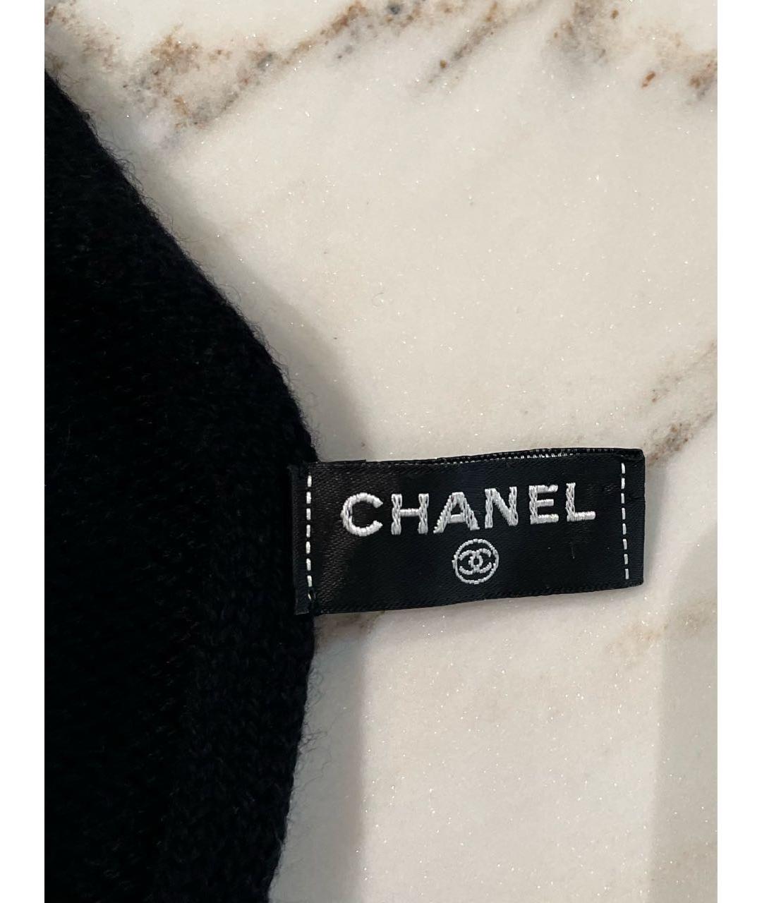 CHANEL Черный кашемировый шарф, фото 4