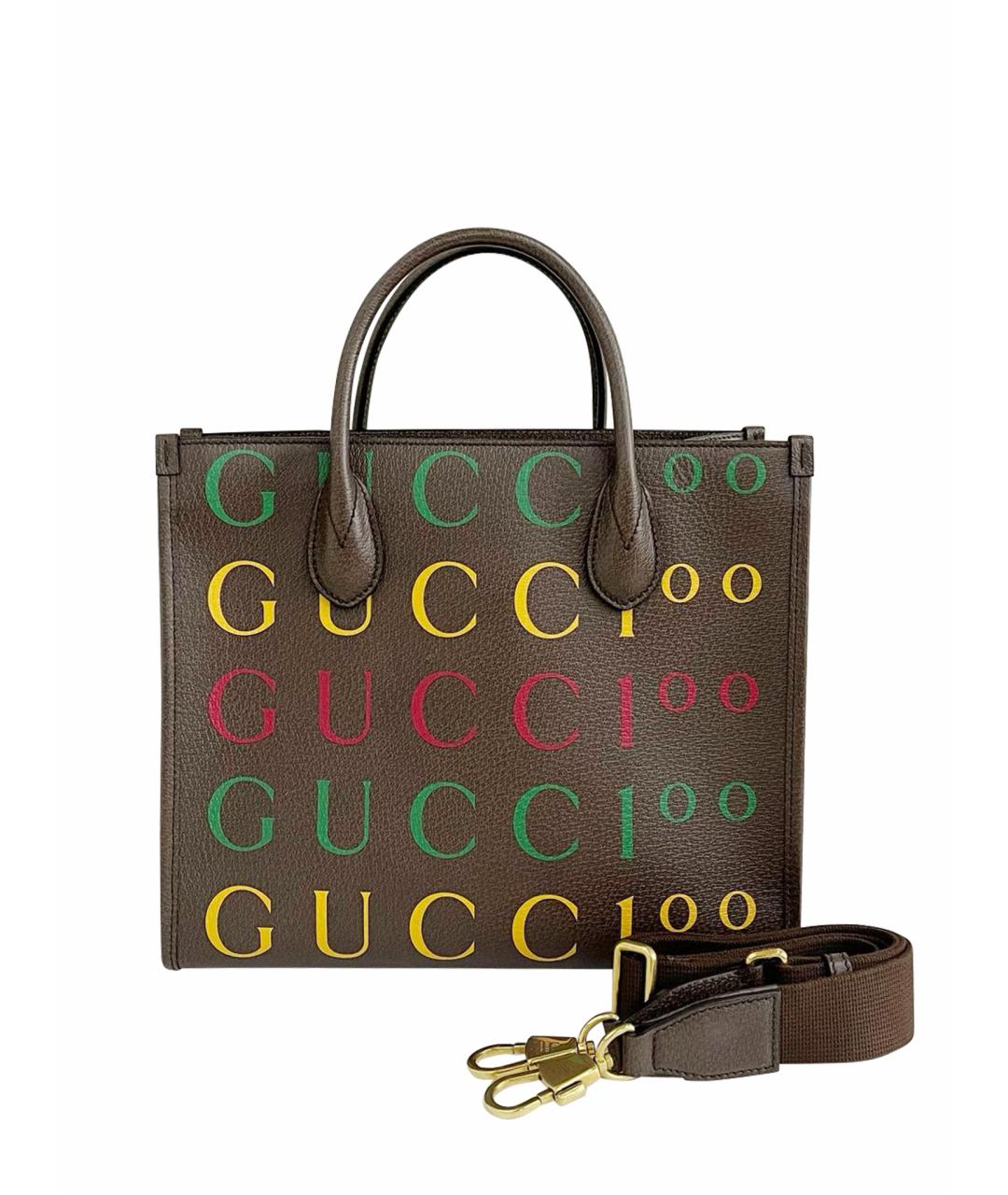 GUCCI Коричневая кожаная сумка с короткими ручками, фото 1