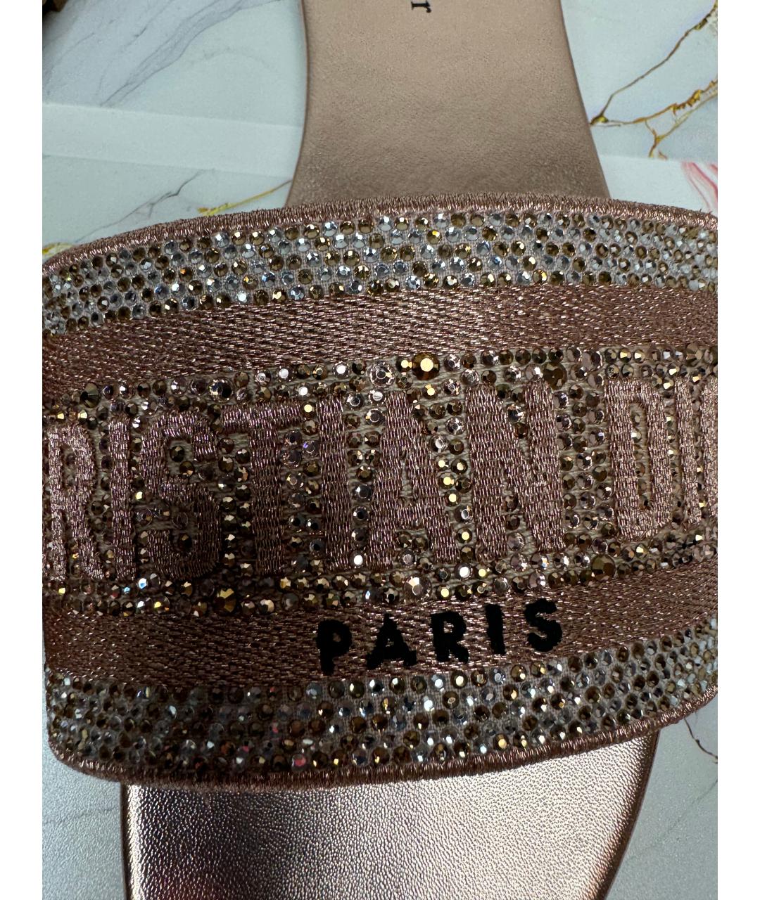 CHRISTIAN DIOR Золотые кожаные шлепанцы, фото 4