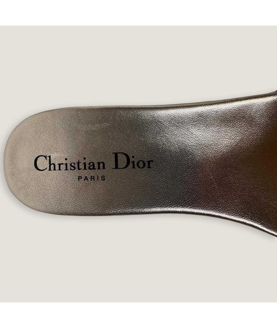 CHRISTIAN DIOR Золотые кожаные шлепанцы, фото 3
