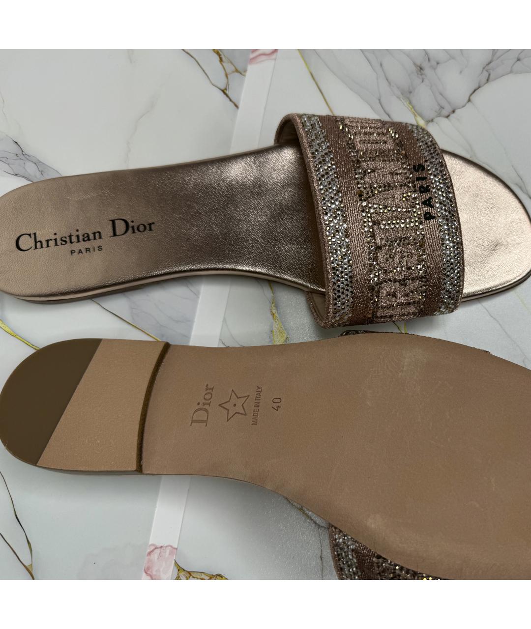 CHRISTIAN DIOR Золотые кожаные шлепанцы, фото 2