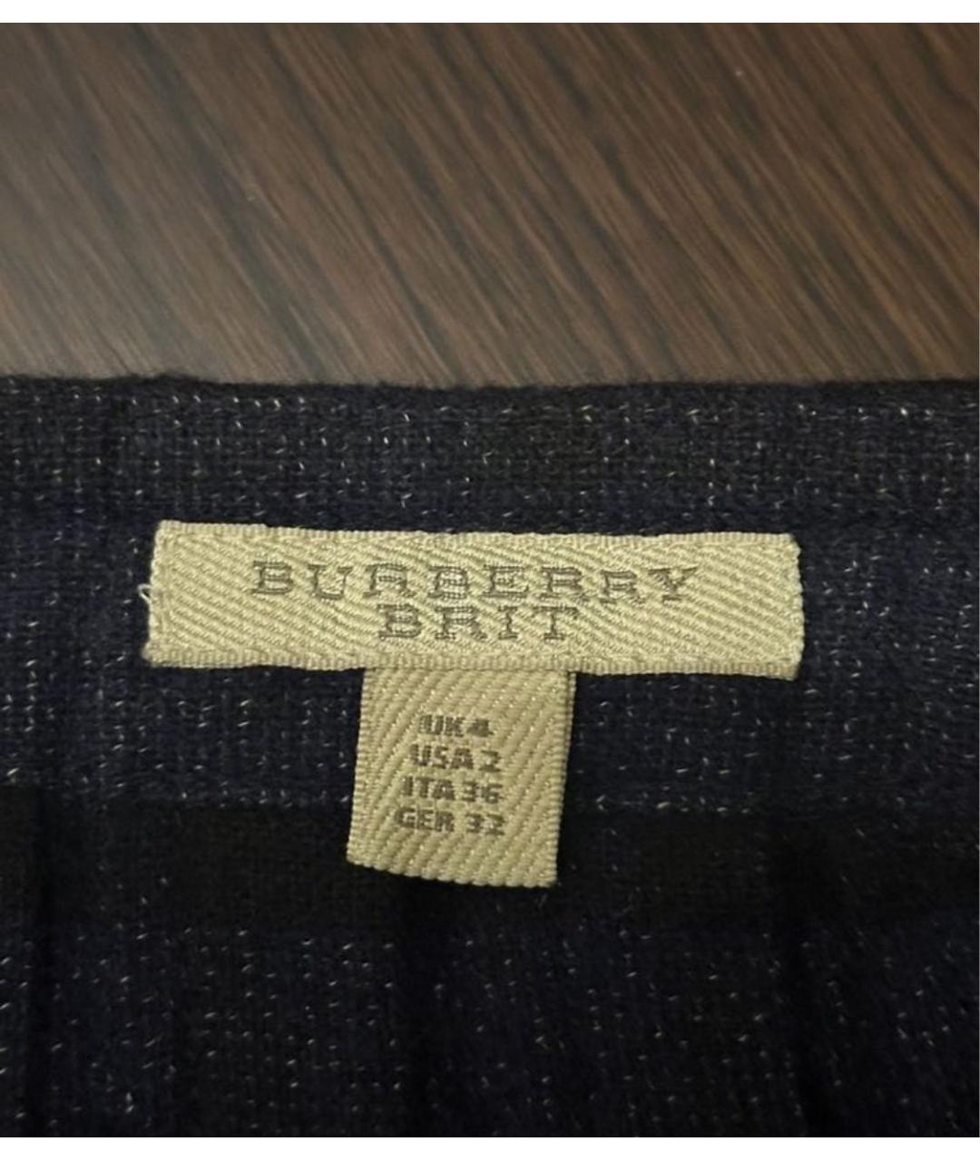 BURBERRY Темно-синяя шерстяная юбка мини, фото 4