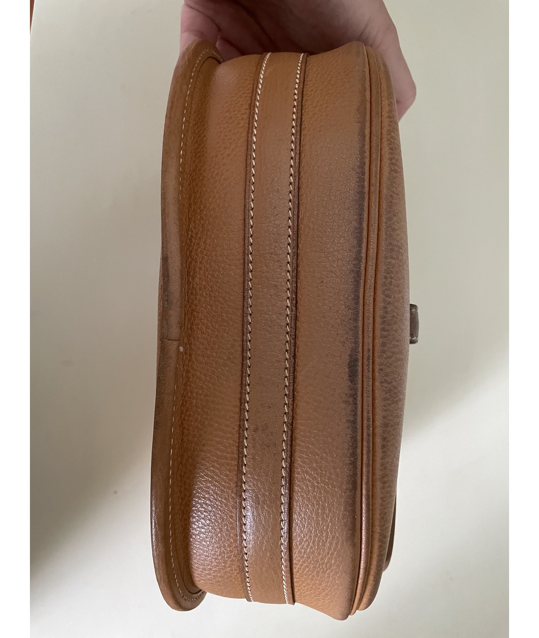 HERMES Бежевая кожаная сумка с короткими ручками, фото 3