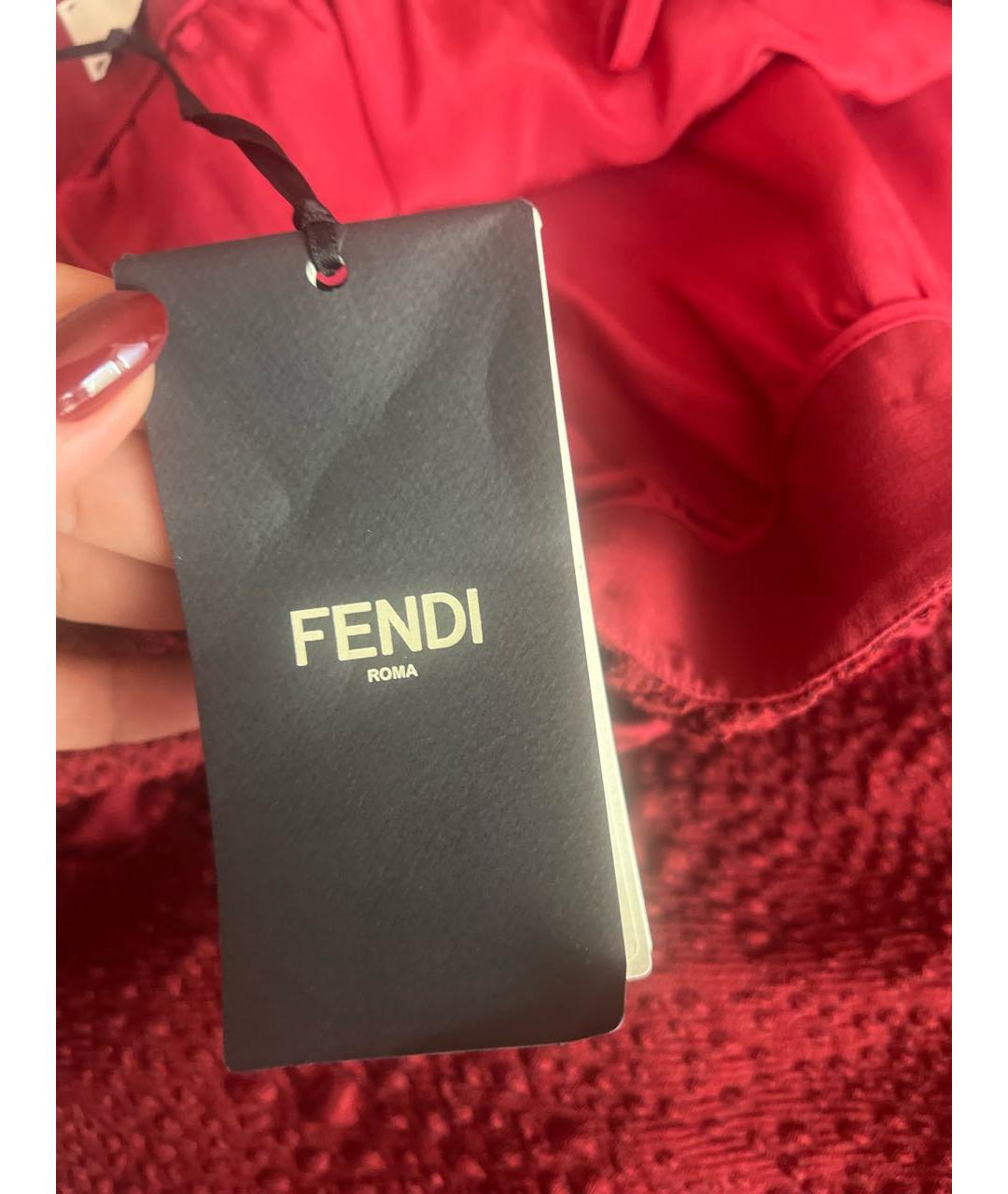 FENDI Бордовая шелковая юбка миди, фото 5