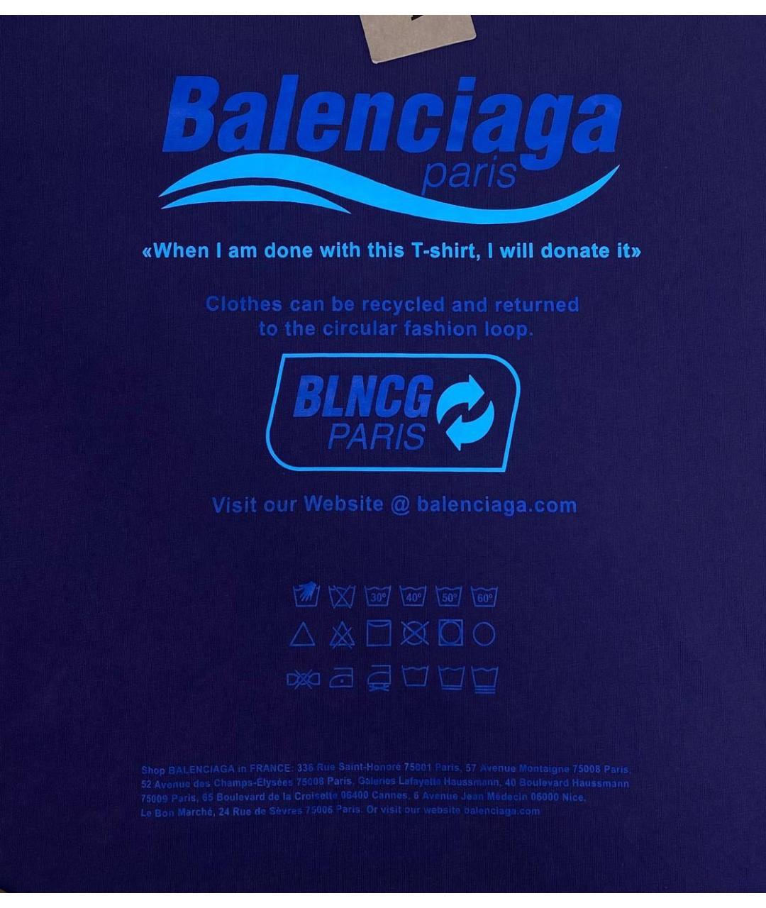 BALENCIAGA Темно-синяя хлопковая футболка, фото 4