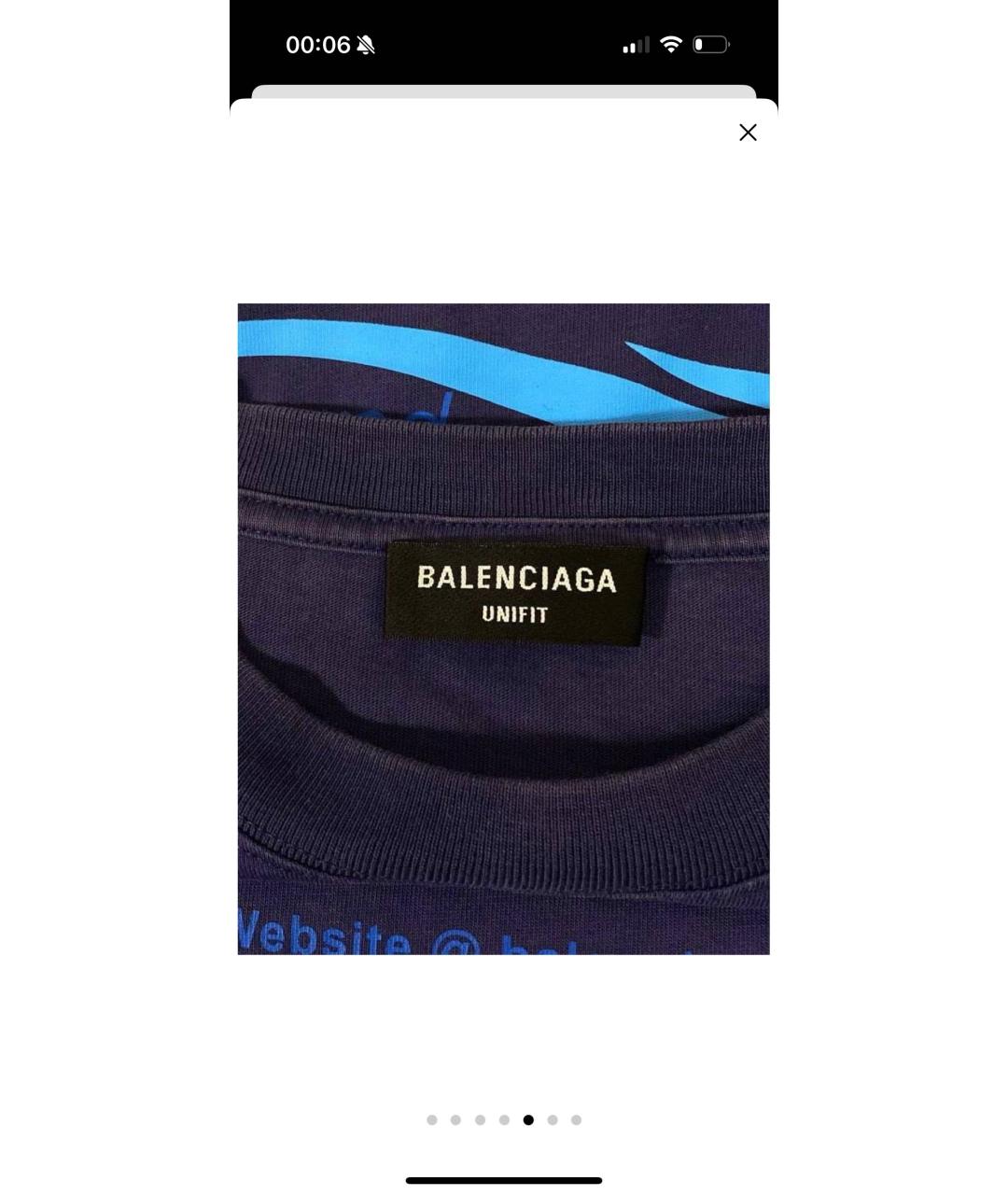 BALENCIAGA Темно-синяя хлопковая футболка, фото 4