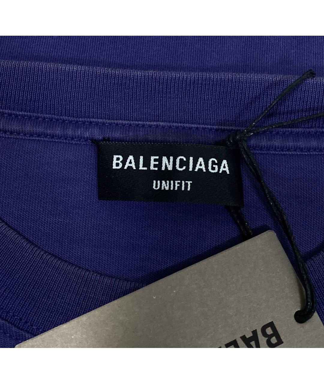 BALENCIAGA Темно-синяя хлопковая футболка, фото 5