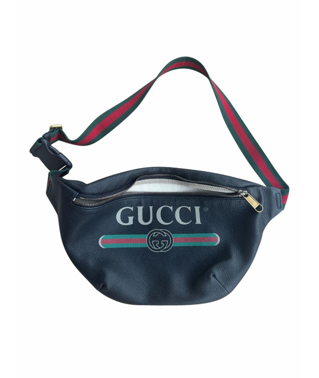 GUCCI Черная кожаная поясная сумка, фото 1