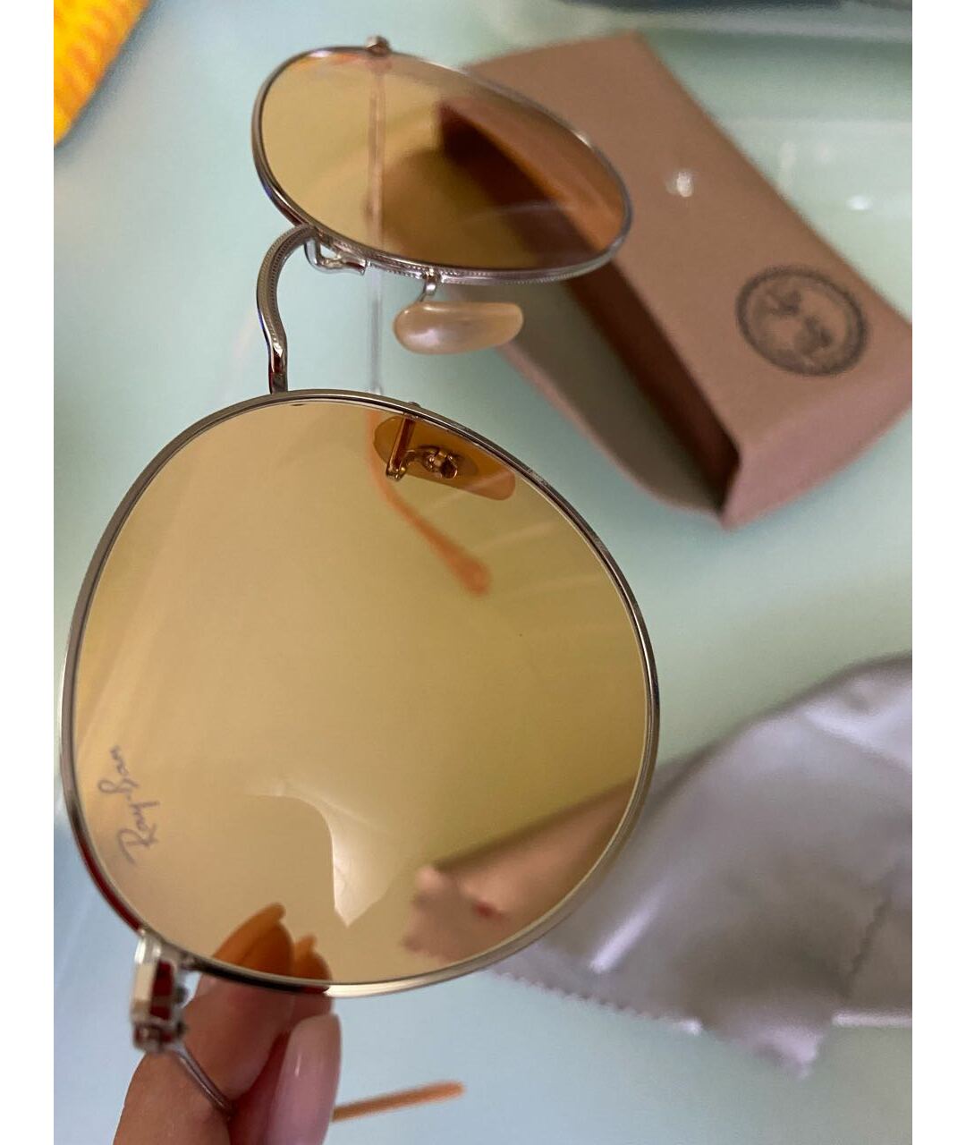 RAY BAN Желтые металлические солнцезащитные очки, фото 3