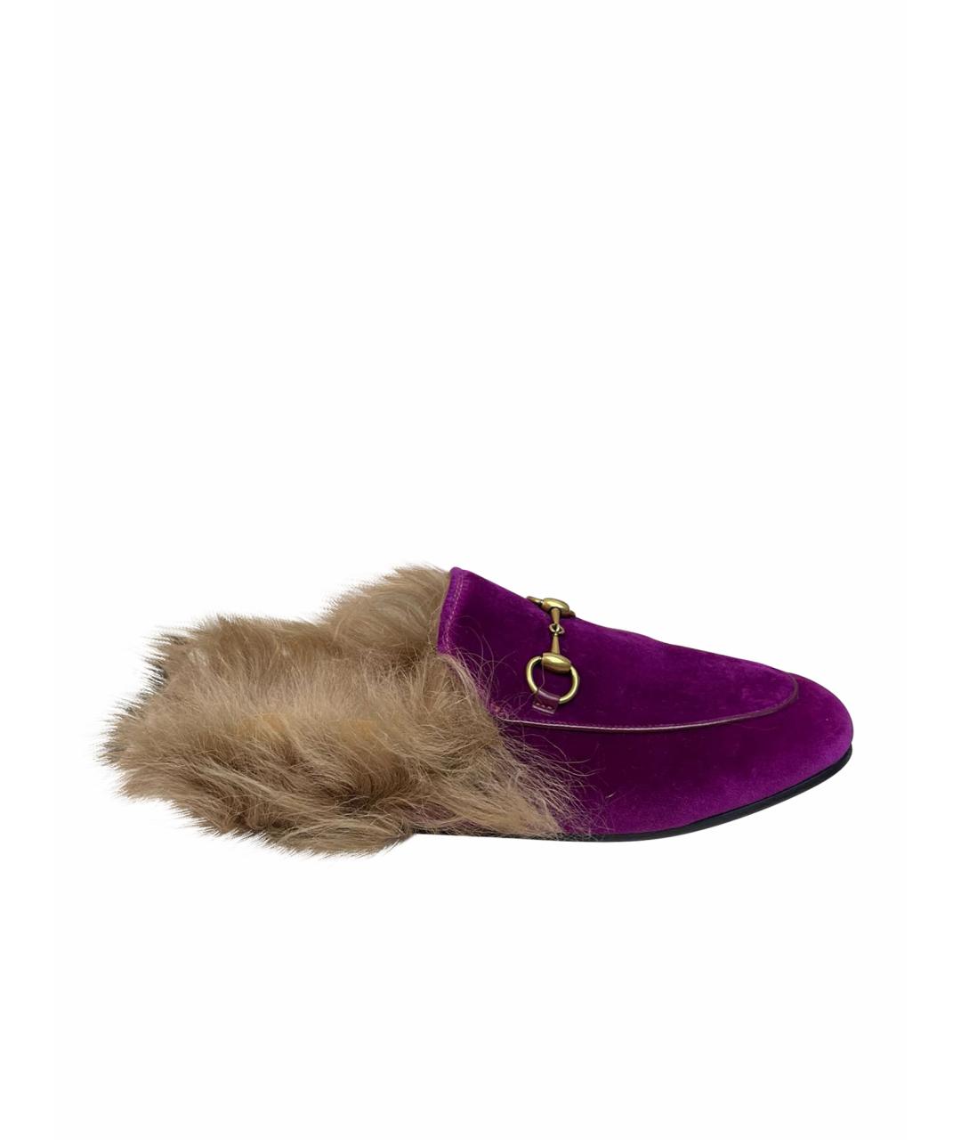 GUCCI Фуксия бархатные мюли, фото 1