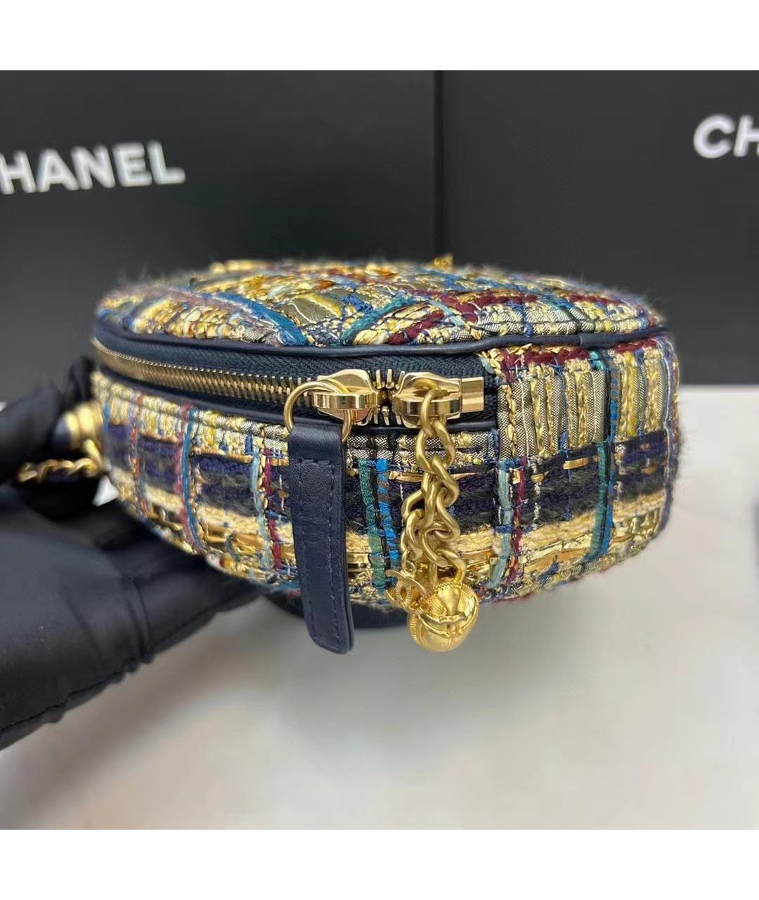 CHANEL Желтая твидовая сумка через плечо, фото 7