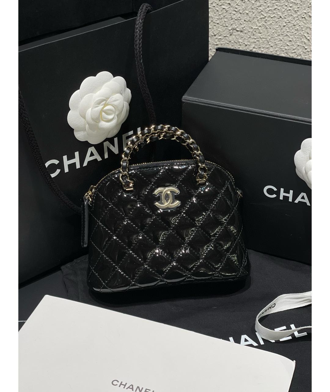 CHANEL Черная сумка тоут из лакированной кожи, фото 10