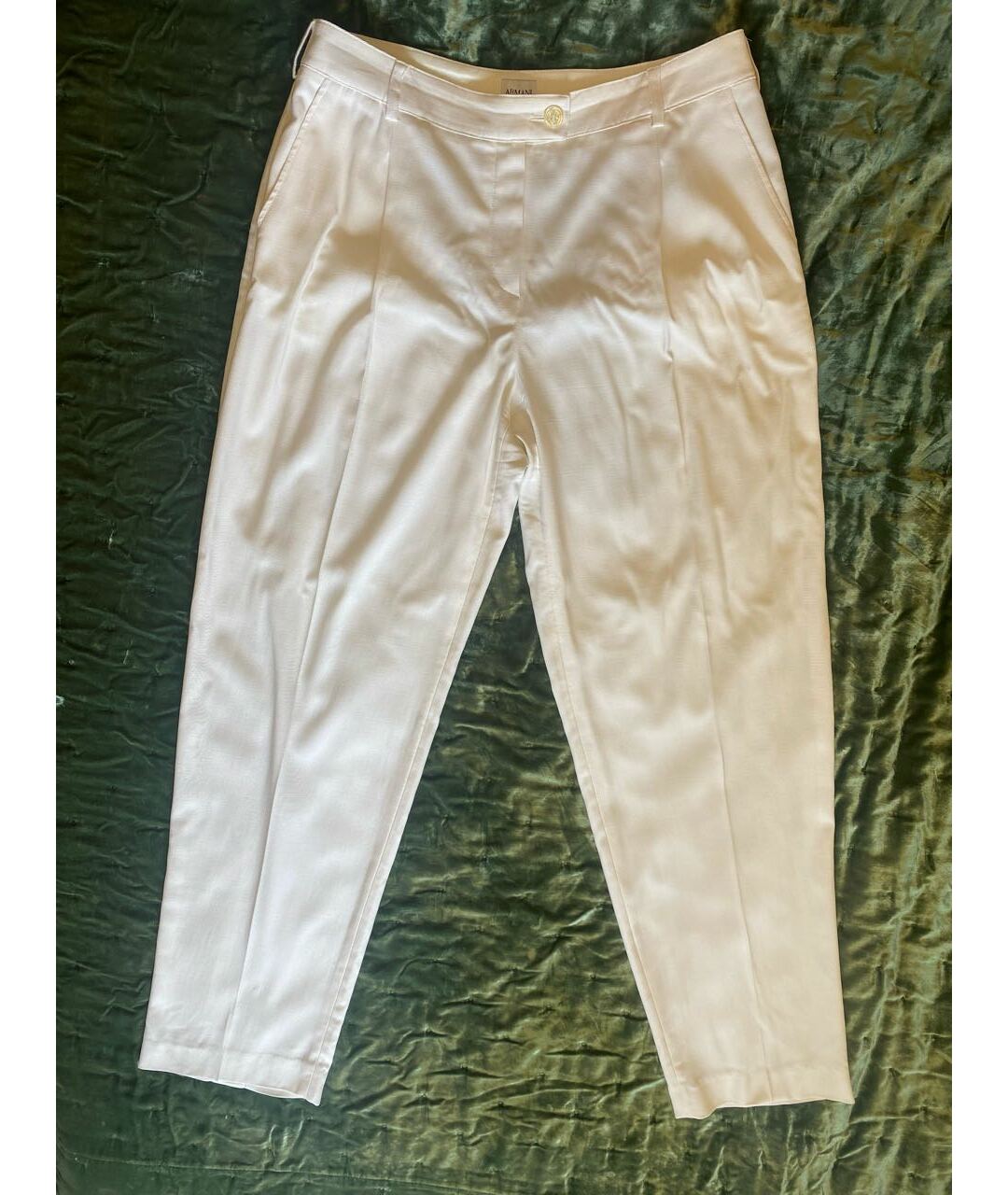 ARMANI COLLEZIONI Бежевые шелковые прямые брюки, фото 2