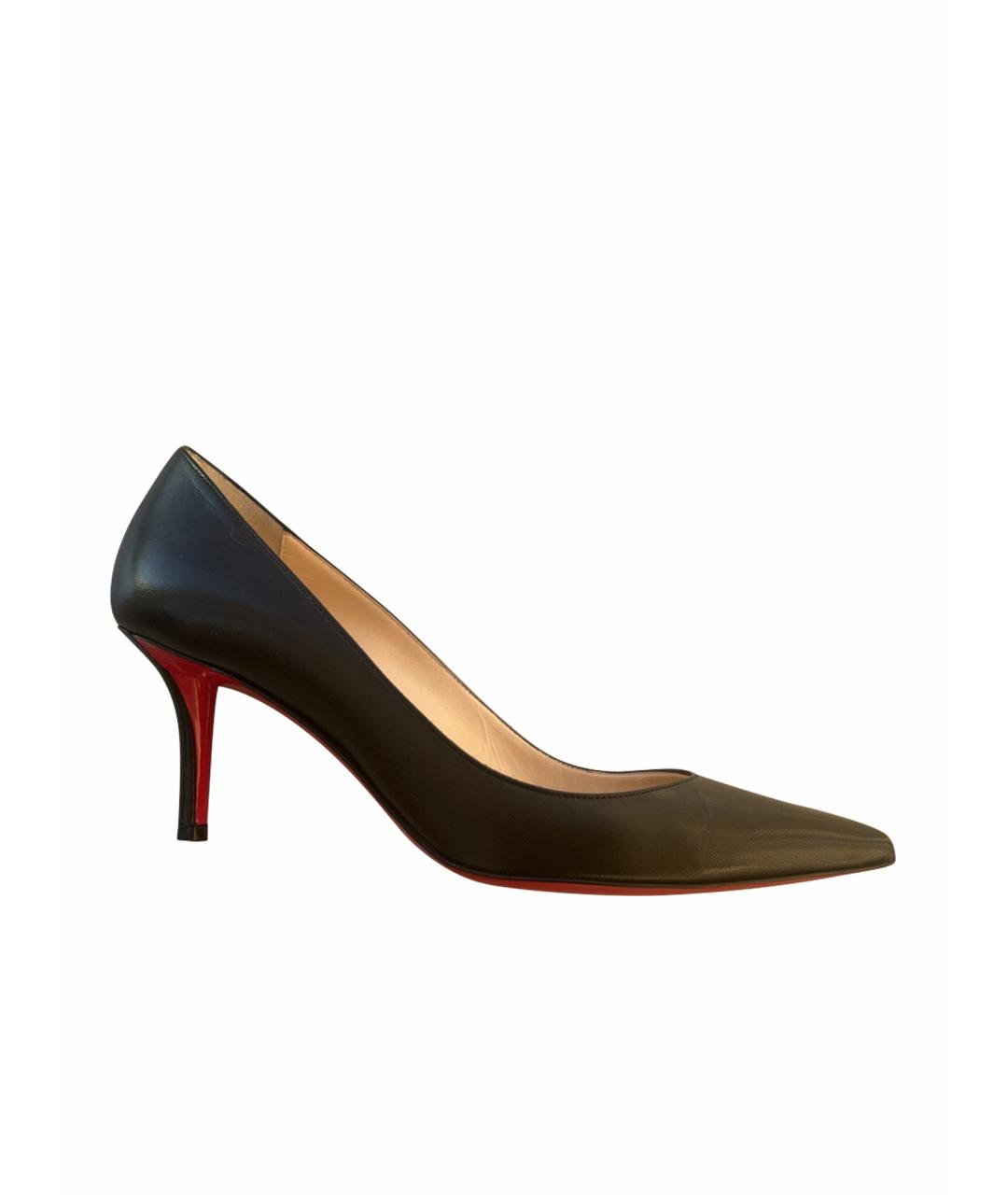 CHRISTIAN LOUBOUTIN Черные кожаные лодочки на низком каблуке, фото 1