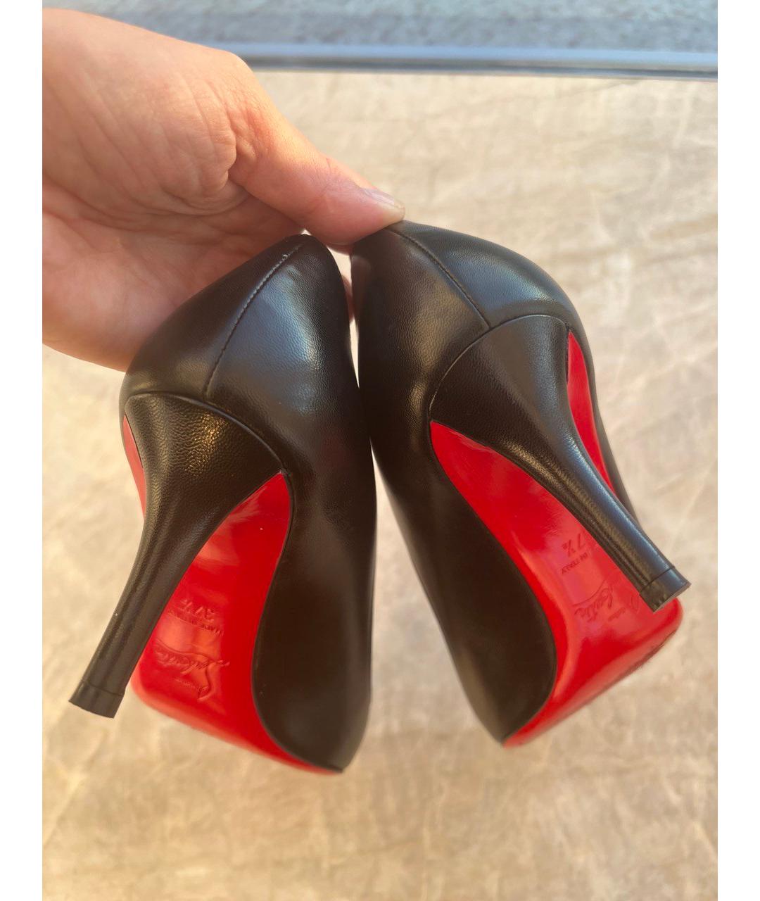 CHRISTIAN LOUBOUTIN Черные кожаные лодочки на низком каблуке, фото 4