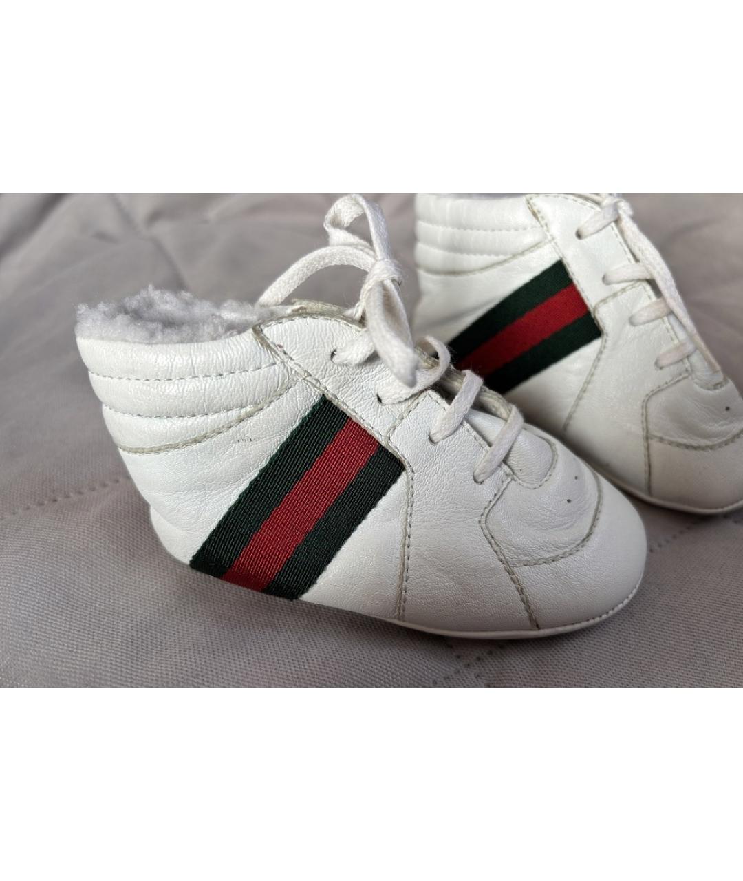 GUCCI KIDS Белые кожаные пинетки, фото 4