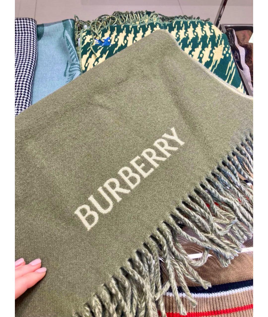 BURBERRY Хаки кашемировый шарф, фото 4