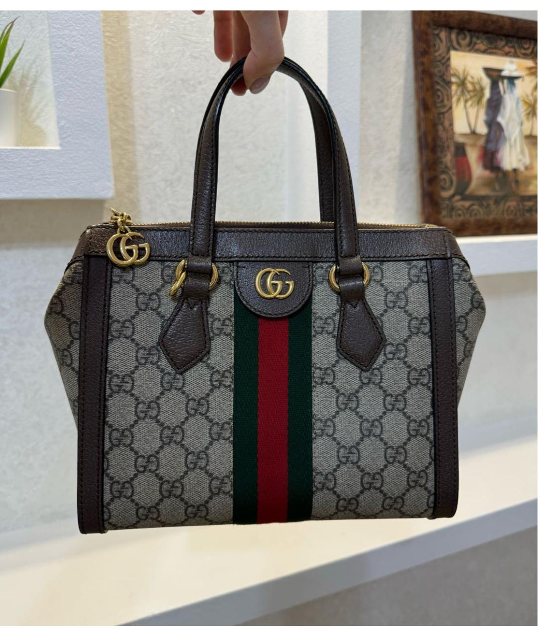 GUCCI Коричневая кожаная сумка с короткими ручками, фото 7