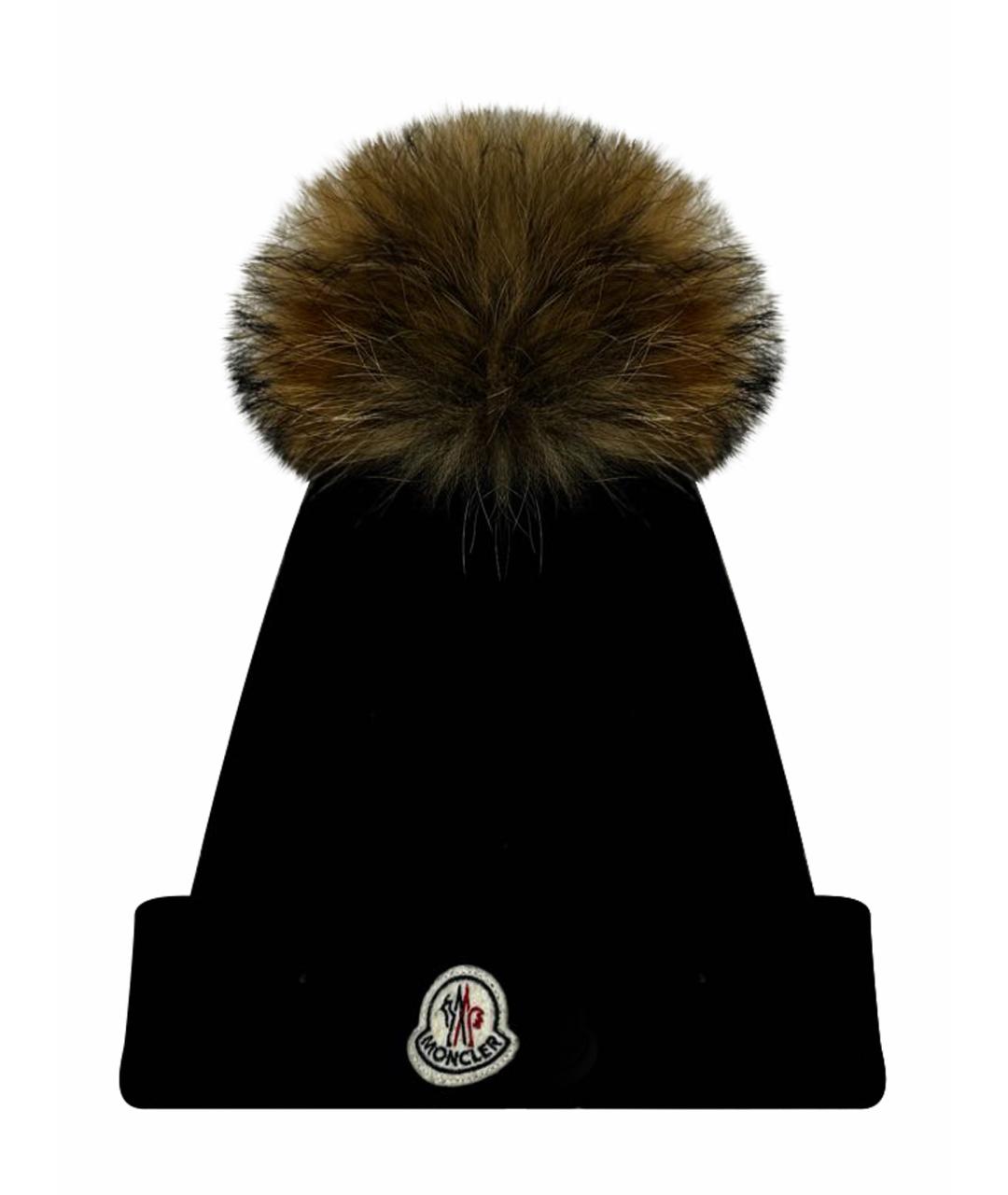 MONCLER Черная шерстяная шапка, фото 1