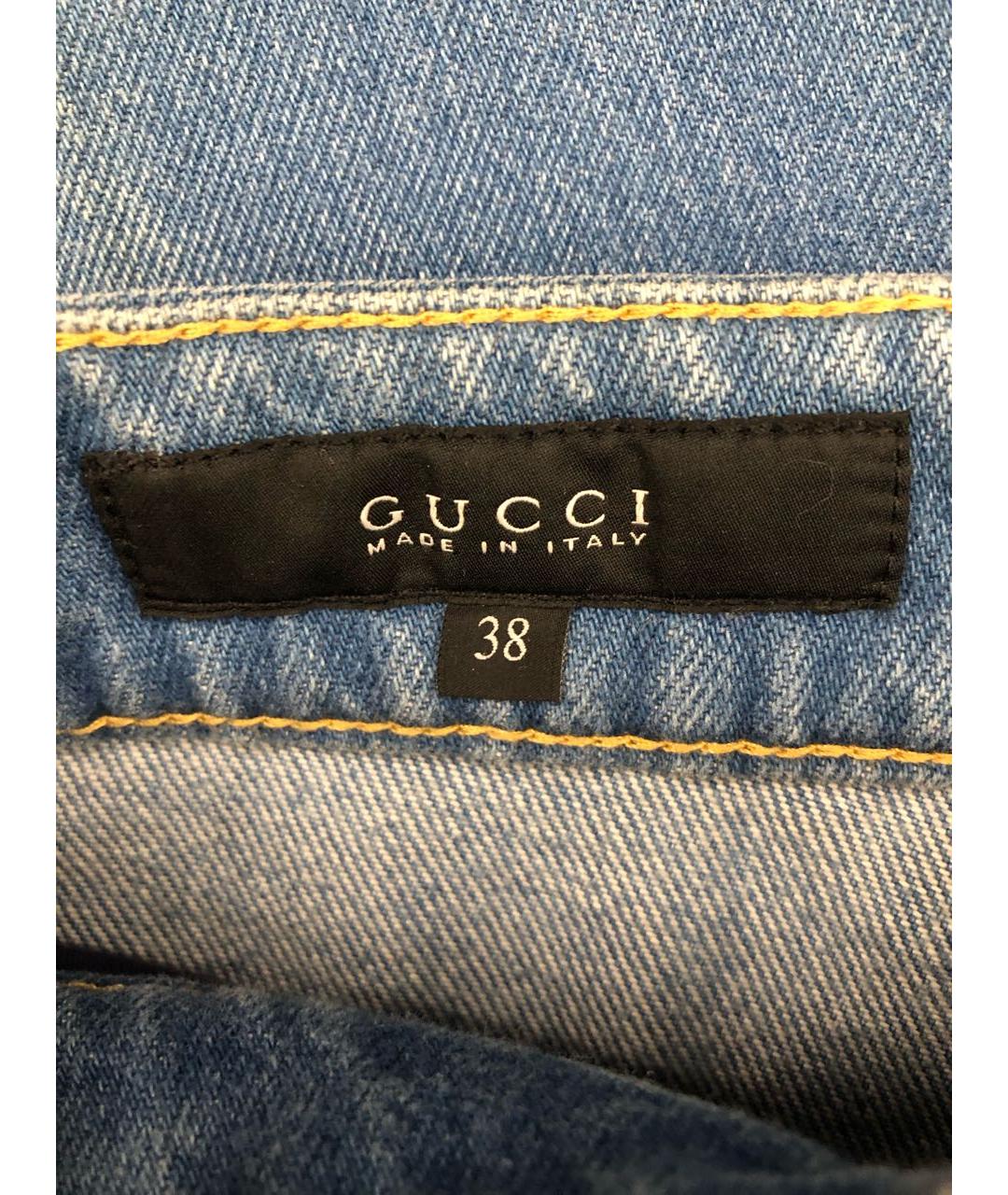 GUCCI Голубые хлопковые прямые джинсы, фото 3