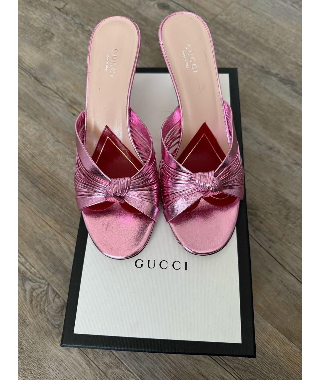 GUCCI Розовые кожаные мюли, фото 7