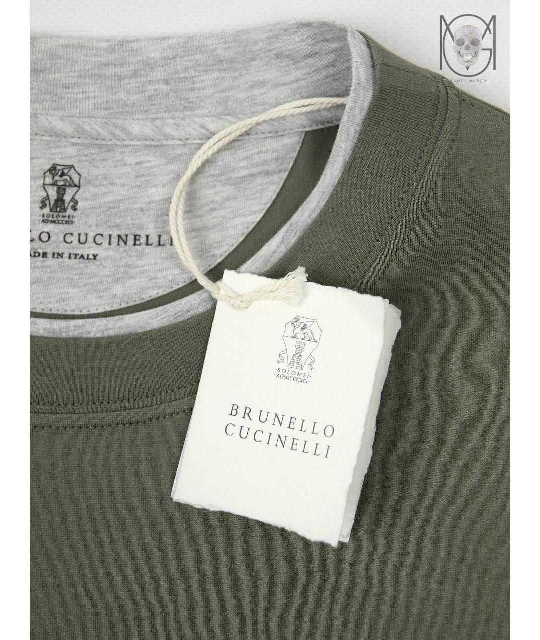 BRUNELLO CUCINELLI Хаки хлопковая футболка, фото 3