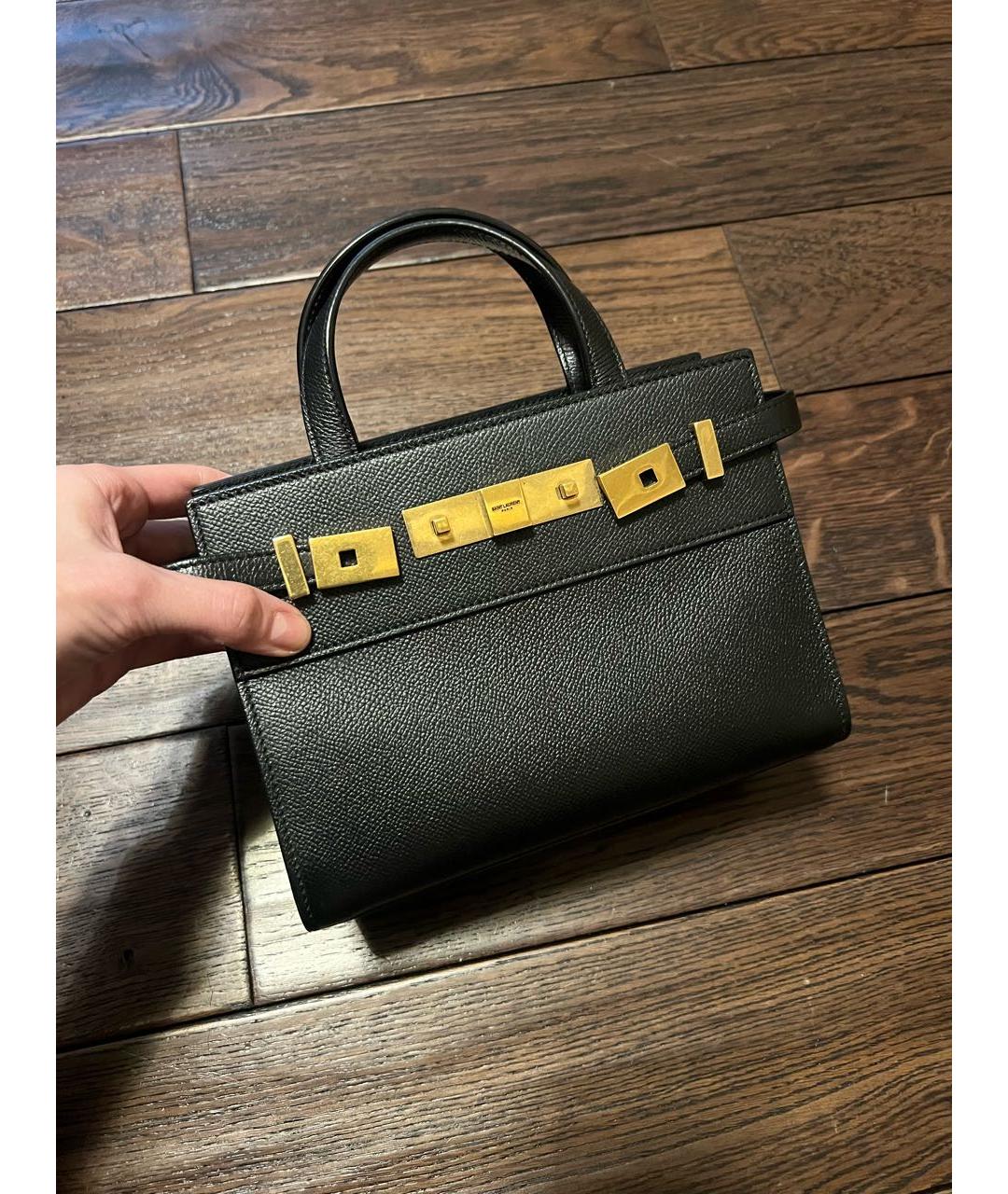 SAINT LAURENT Черная кожаная сумка с короткими ручками, фото 6
