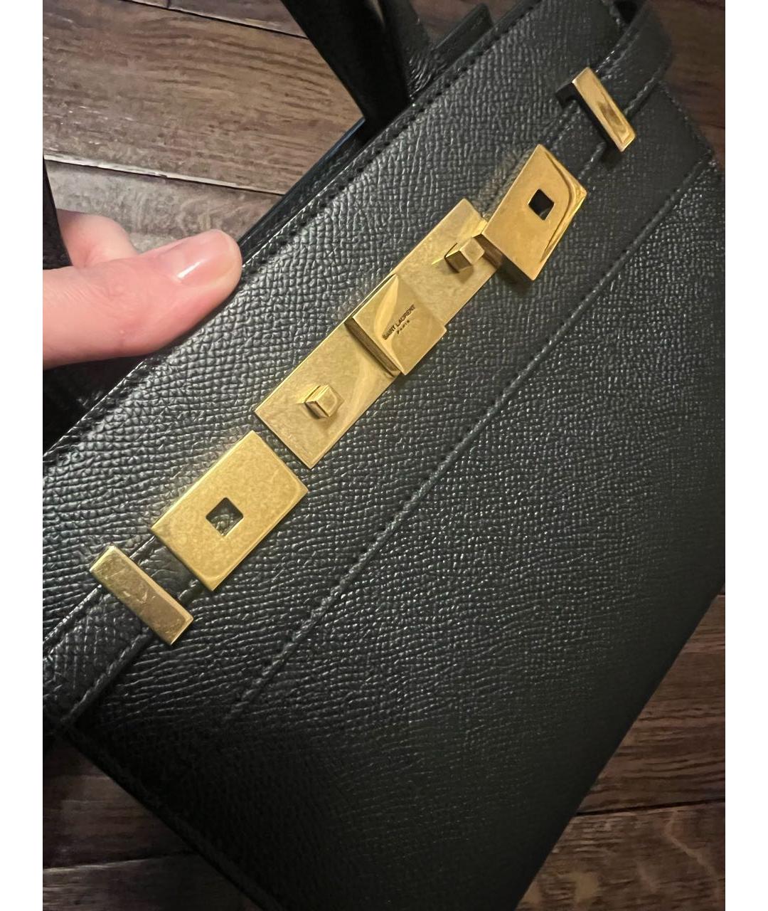 SAINT LAURENT Черная кожаная сумка с короткими ручками, фото 7