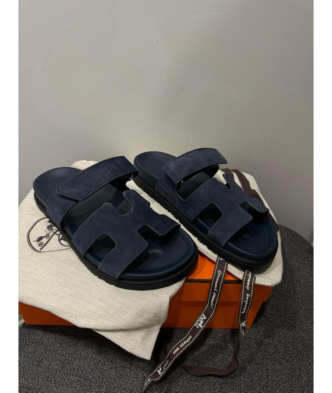 HERMES Синие замшевые шлепанцы, фото 2