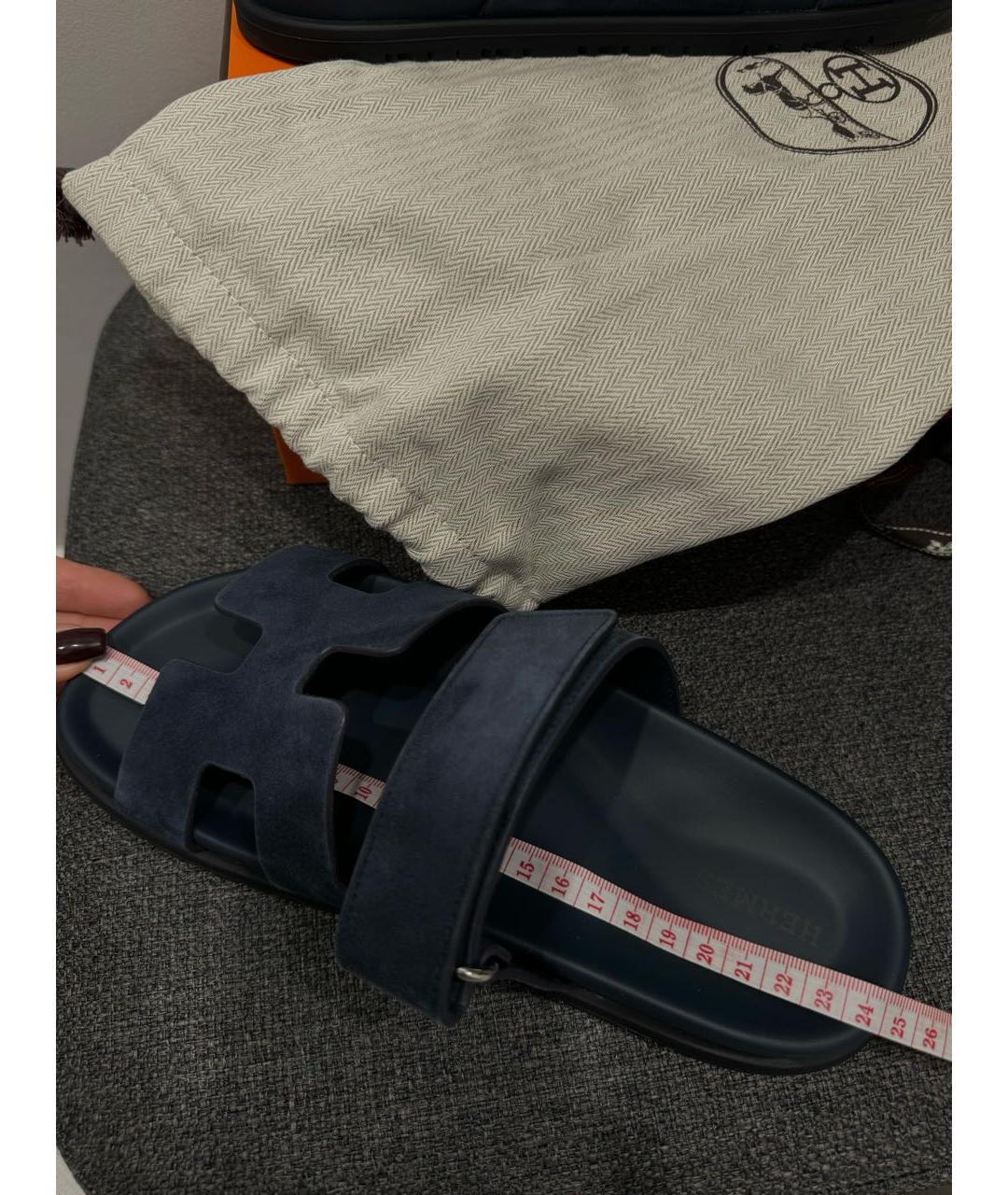 HERMES Синие замшевые шлепанцы, фото 8